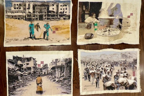 Sejumlah panel sulaman dari Permadani Genosida Gaza [Sumber: Museum Palestina AS]