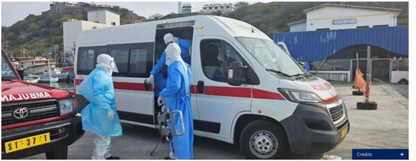 Evakuasi medis terhadap orang-orang yang diduga terinfeksi hantavirus, Cabo Verde, 6 Mei 2026. (dok: WHO)