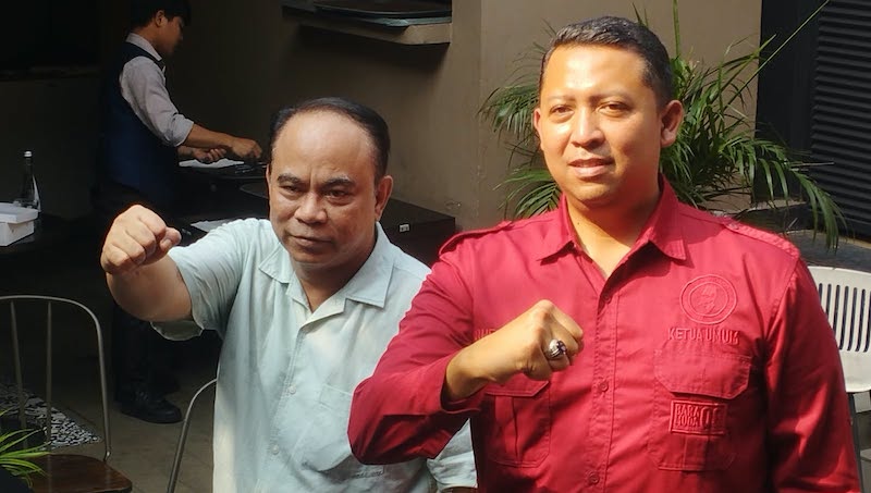 Ketua Umum Projo, Budi Arie (kiri) dan Ketua Umum Baramuda08, Rhesa Yoga.(dok:Ist)